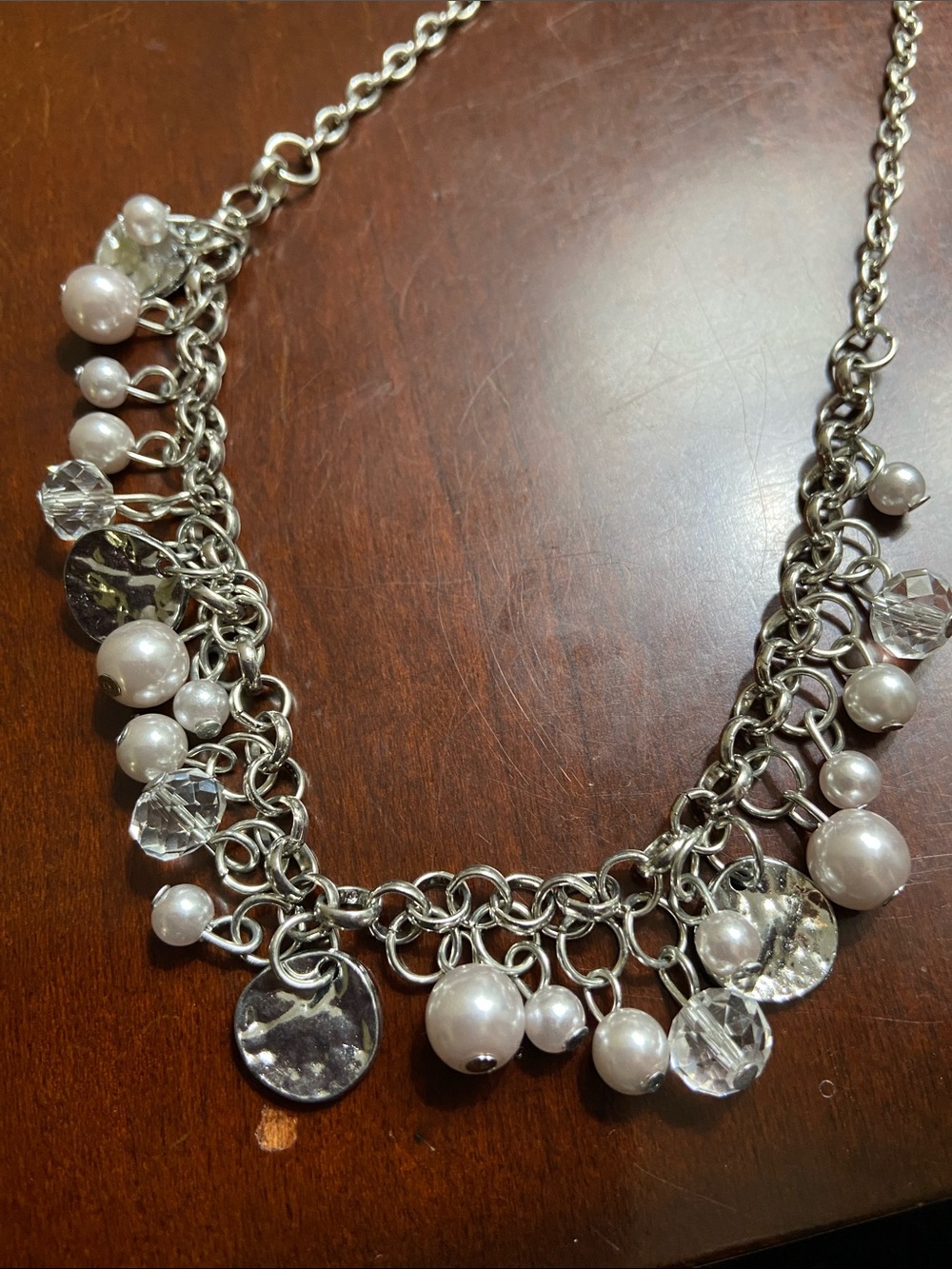 paparazzi Silver Pearl & Clear Crystal Charm Necklace with Earrings - Picture 3 of 3